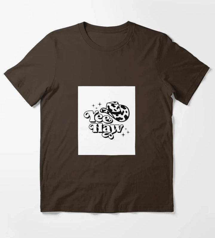 Yeehaw Cowgirl in Cowboy Hat T-Shirt Brown