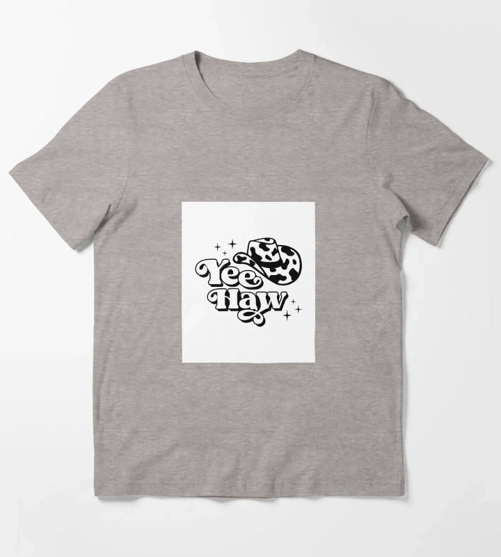 Yeehaw Cowgirl in Cowboy Hat T-Shirt Heather Grey