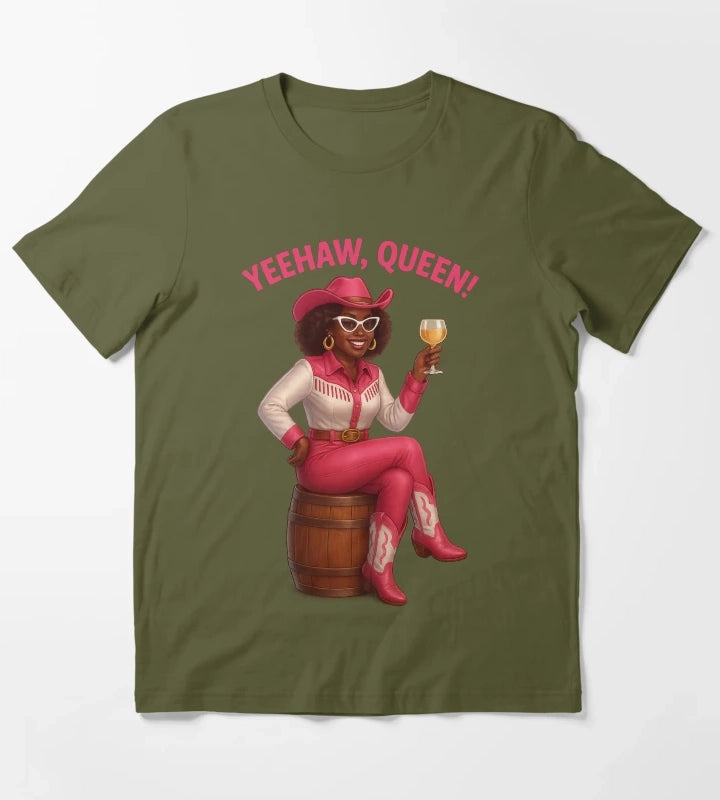Yeehaw Queen Glam Western Cowgirl T-Shirt Olive Green