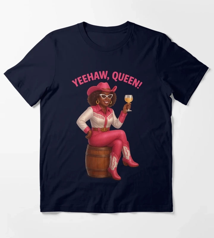 Yeehaw Queen Glam Western Cowgirl T-Shirt Navy