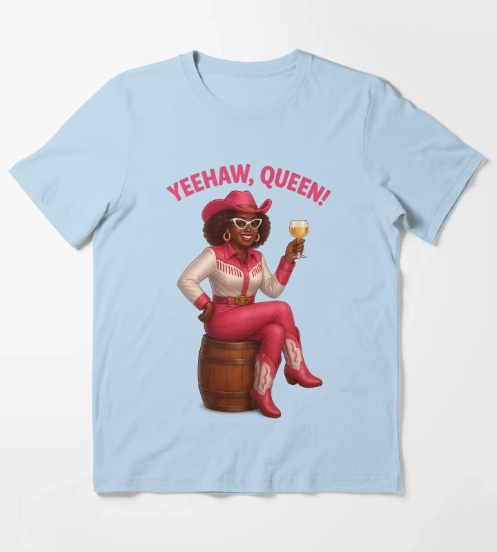 Yeehaw Queen Glam Western Cowgirl T-Shirt Sky Blue