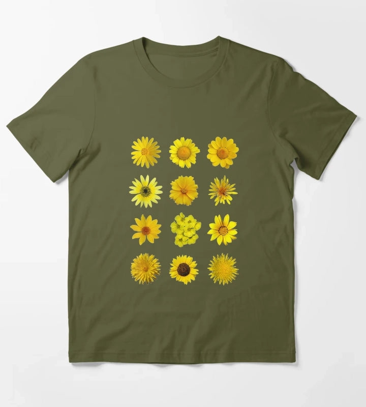 Yellow African Daisy Botanical T-Shirt Olive Green