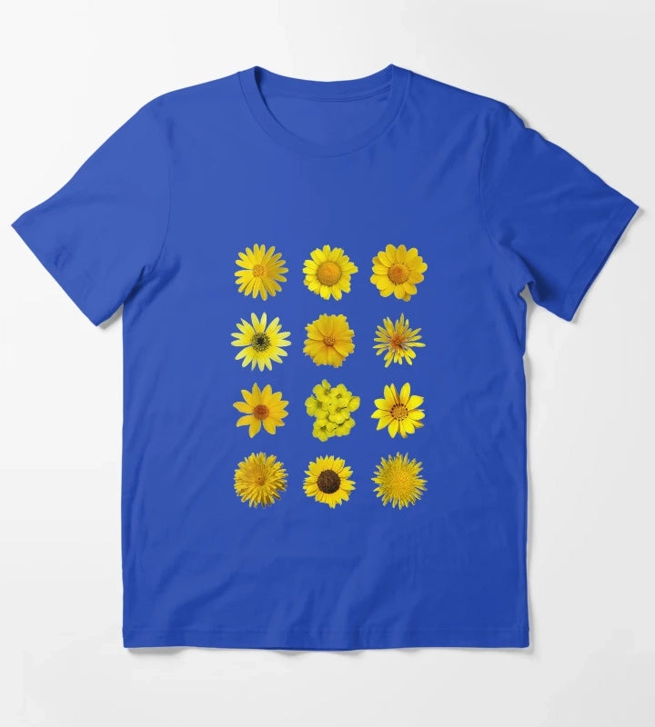 Yellow African Daisy Botanical T-Shirt Blue