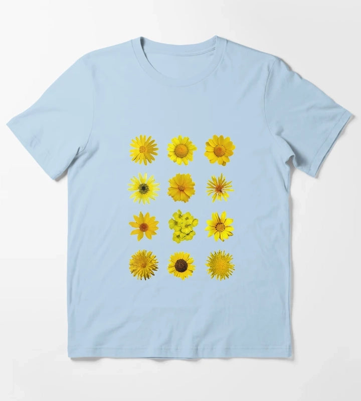 Yellow African Daisy Botanical T-Shirt Sky Blue