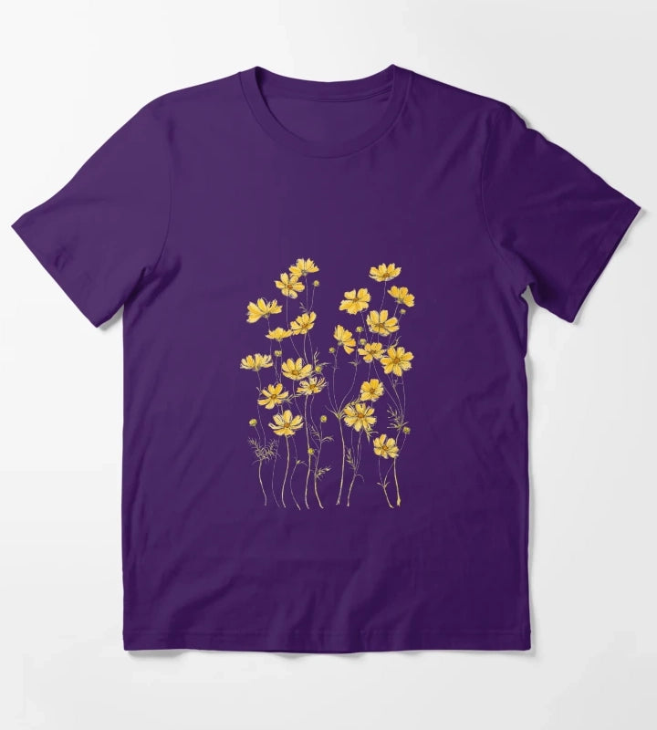 Yellow Cosmos Flowers T-Shirt Purple