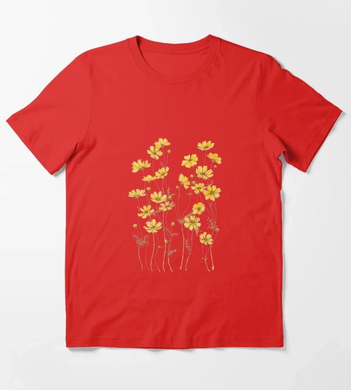 Yellow Cosmos Flowers T-Shirt Red