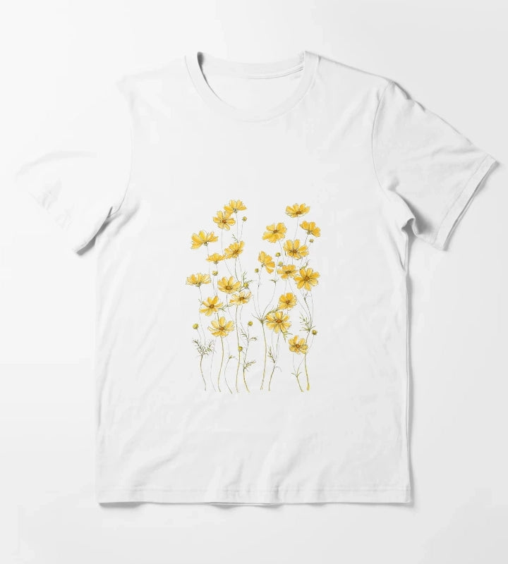 Yellow Cosmos Flowers T-Shirt White