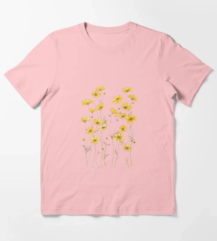 Yellow Cosmos Flowers T-Shirt Dark Grey