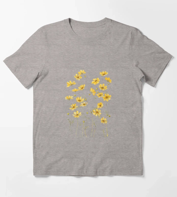 Yellow Cosmos Flowers T-Shirt Heather Grey