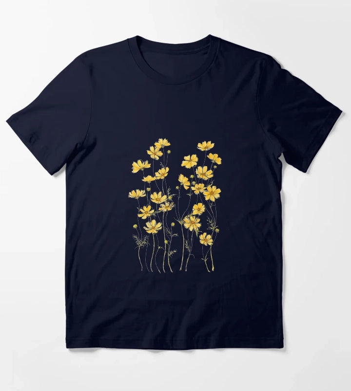 Yellow Cosmos Flowers T-Shirt Navy