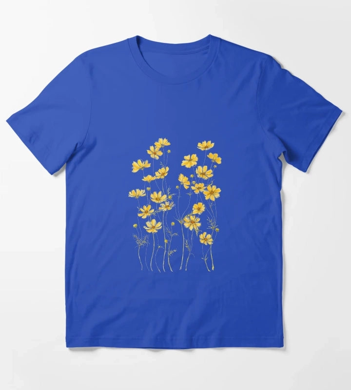 Yellow Cosmos Flowers T-Shirt Blue