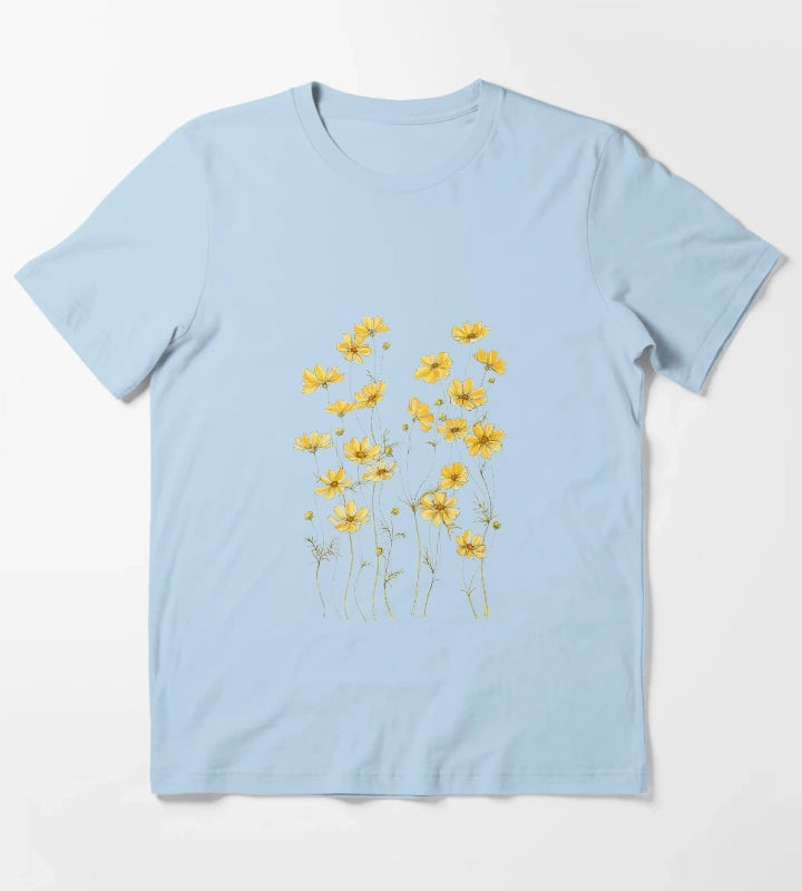 Yellow Cosmos Flowers T-Shirt Sky Blue