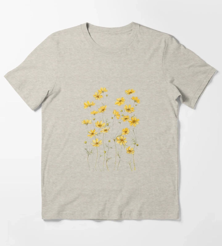 Yellow Cosmos Flowers T-Shirt Cream