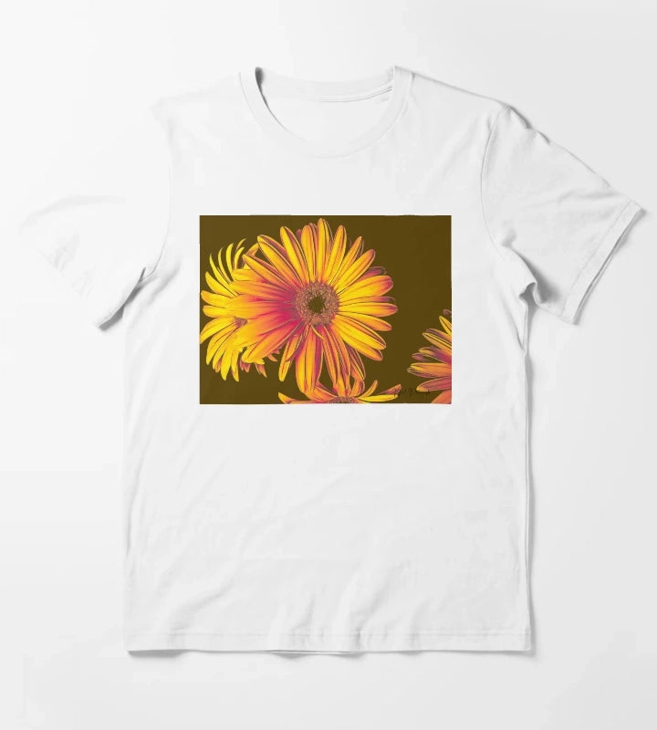 Yellow Orange Daisy Modern Floral Art A024 T-Shirt White