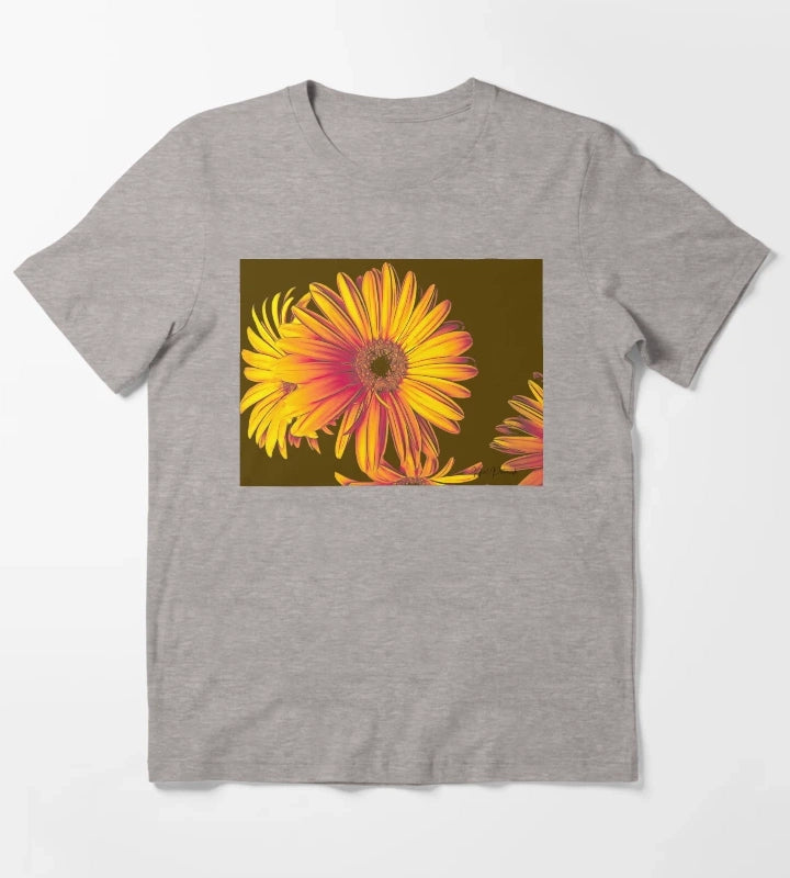 Yellow Orange Daisy Modern Floral Art A024 T-Shirt Heather Grey
