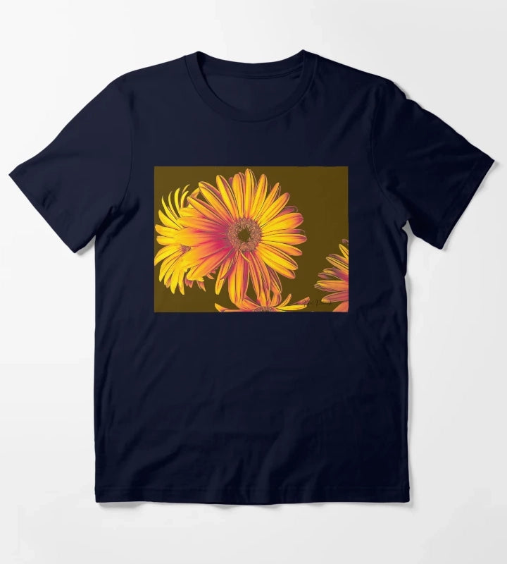 Yellow Orange Daisy Modern Floral Art A024 T-Shirt Navy