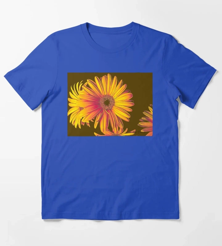 Yellow Orange Daisy Modern Floral Art A024 T-Shirt Blue