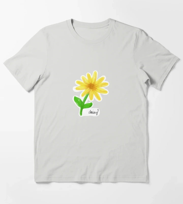 Yellow Painted Daisy with Name and Stem T-Shirt Light Grey