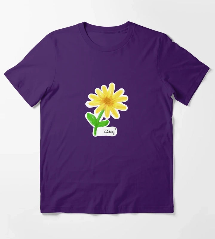 Yellow Painted Daisy with Name and Stem T-Shirt Purple