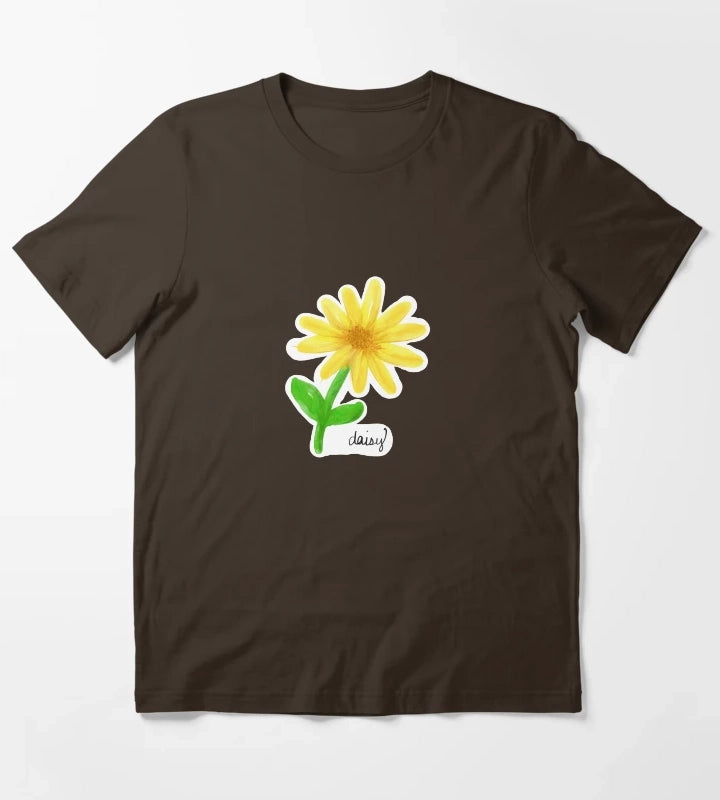 Yellow Painted Daisy with Name and Stem T-Shirt Brown