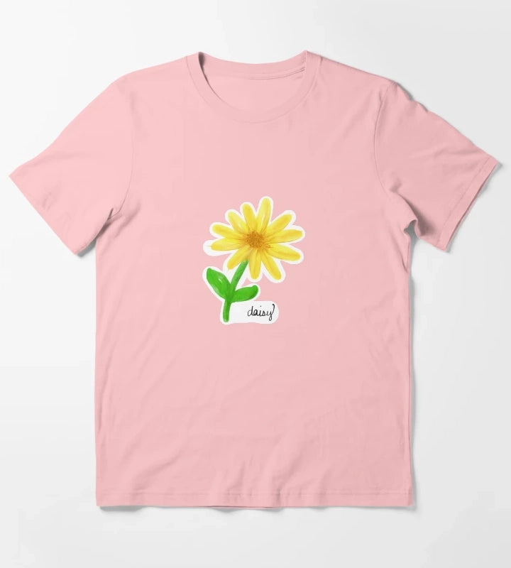 Yellow Painted Daisy with Name and Stem T-Shirt Dark Grey