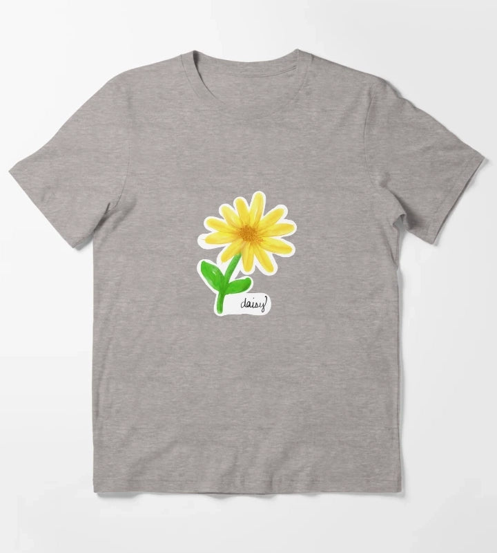 Yellow Painted Daisy with Name and Stem T-Shirt Heather Grey