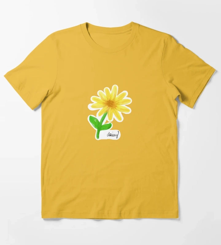 Yellow Painted Daisy with Name and Stem T-Shirt Yellow