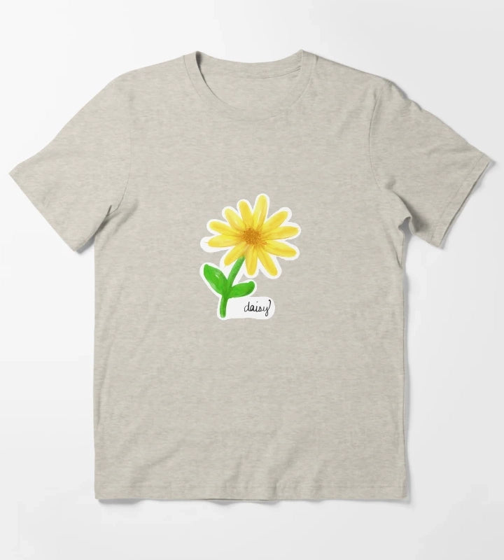 Yellow Painted Daisy with Name and Stem T-Shirt Cream