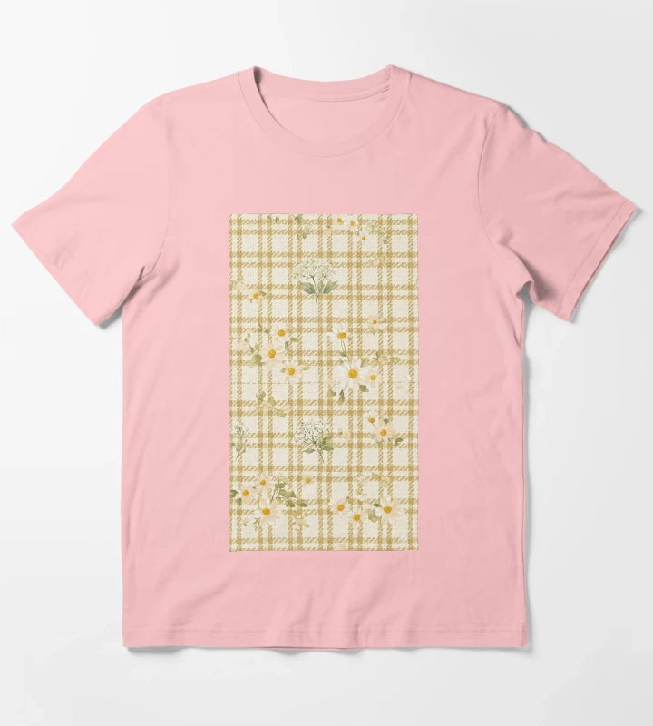 Yellow gingham daisy field pattern T-Shirt Dark Grey