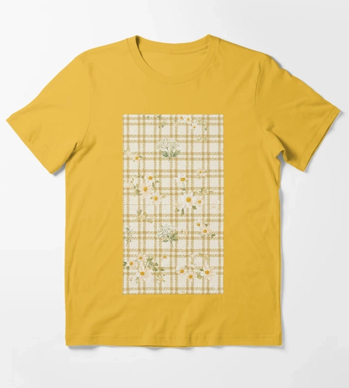 Yellow gingham daisy field pattern T-Shirt Yellow