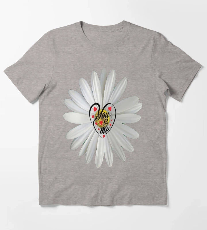 You and Me Daisy Heart T-Shirt Heather Grey