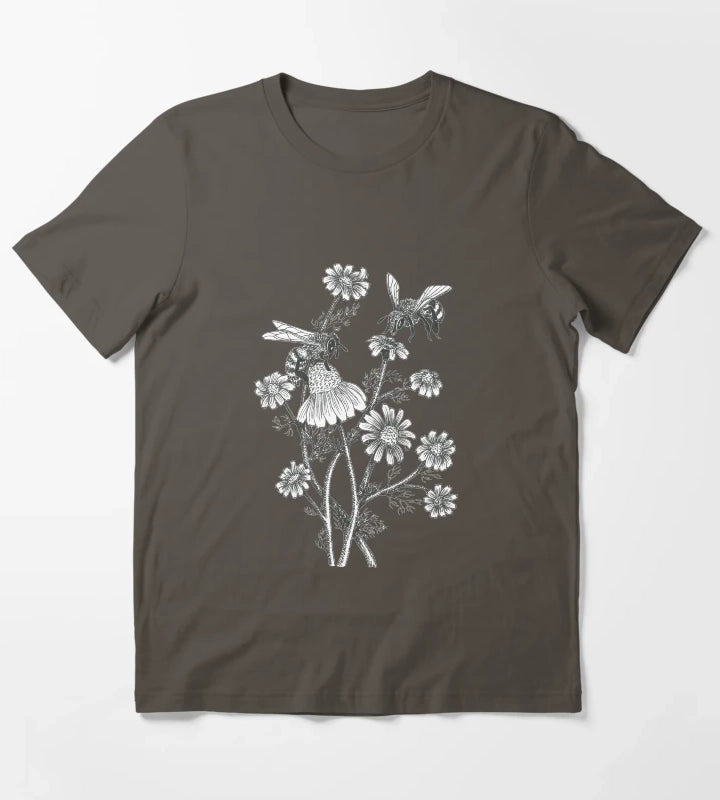 bees and chamomile on caramel background T-Shirt Dark Grey