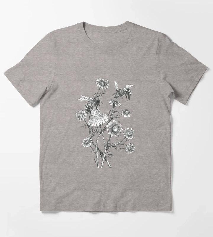 bees and chamomile on caramel background T-Shirt Heather Grey