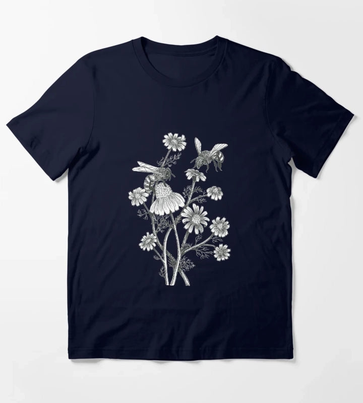 bees and chamomile on caramel background T-Shirt Navy