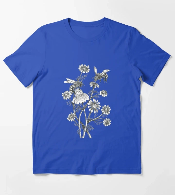 bees and chamomile on caramel background T-Shirt Blue
