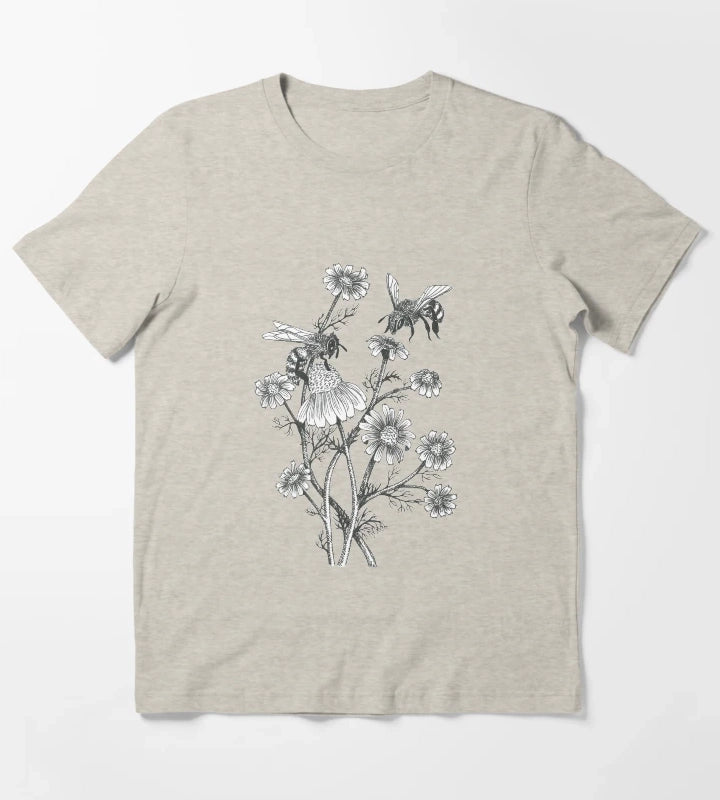 bees and chamomile on caramel background T-Shirt Cream