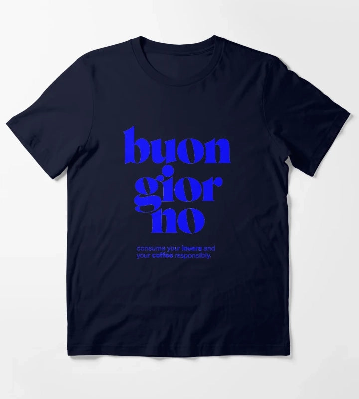 buon giorno statement print consume your lovers and your coffee responsibly T-Shirt Navy