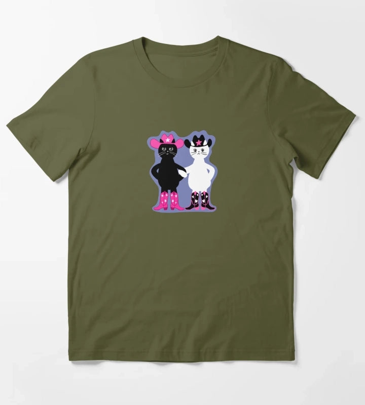cowgirl kitties with purple background T-Shirt Olive Green