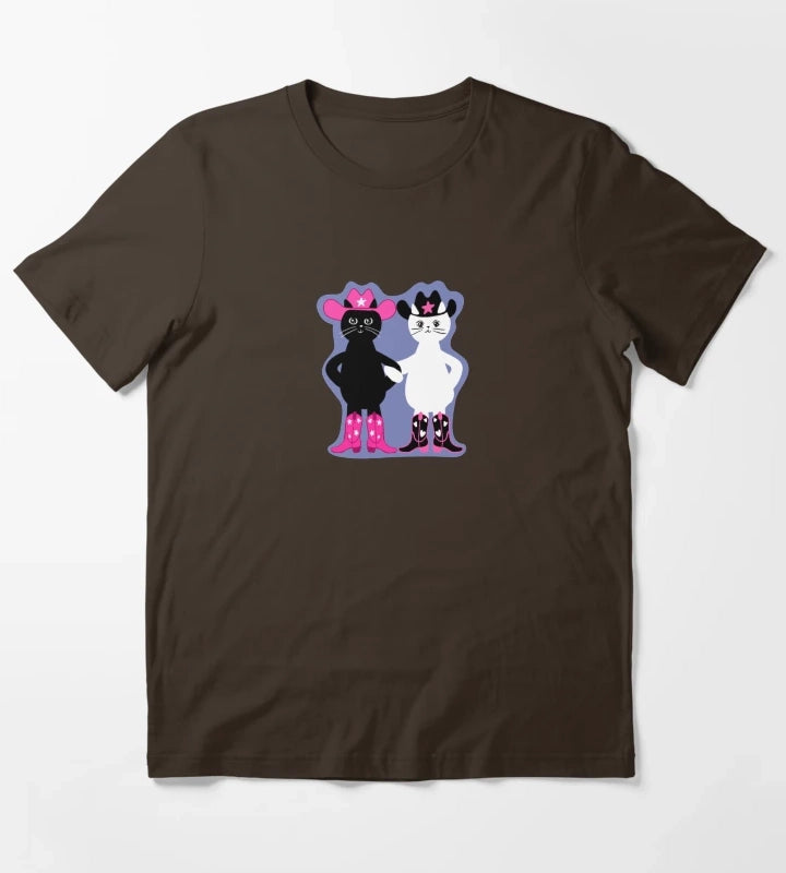 cowgirl kitties with purple background T-Shirt Brown