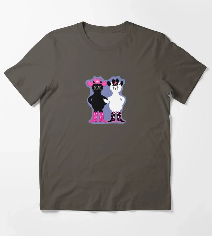 cowgirl kitties with purple background T-Shirt Dark Grey