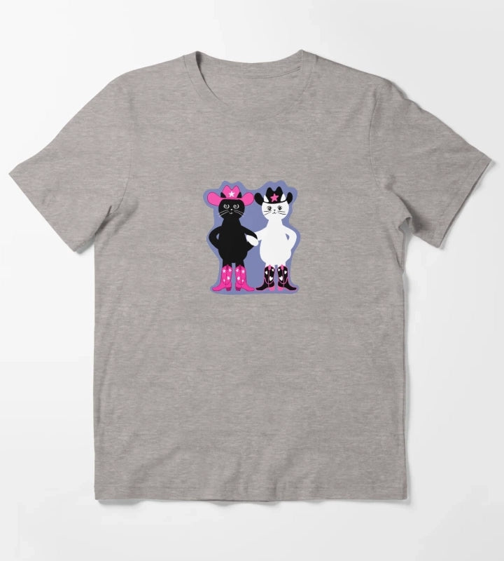 cowgirl kitties with purple background T-Shirt Heather Grey