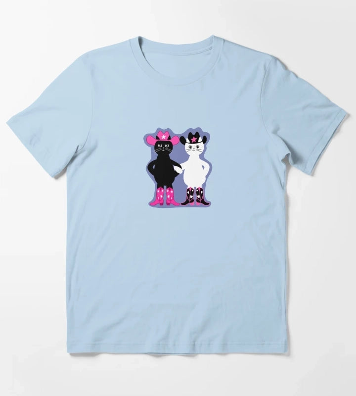 cowgirl kitties with purple background T-Shirt Sky Blue