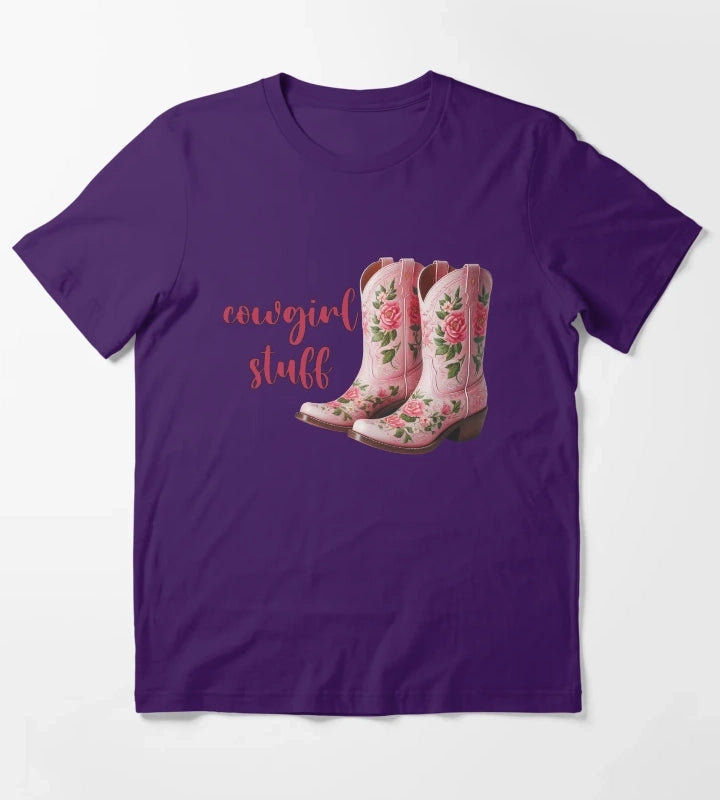 cowgirl stuff pink floral boots T-Shirt Purple