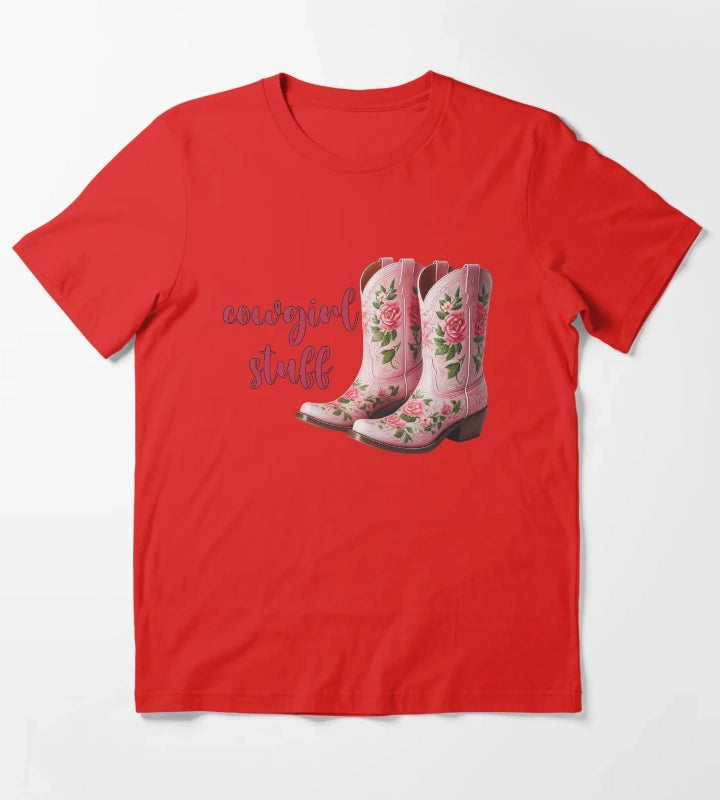 cowgirl stuff pink floral boots T-Shirt Red