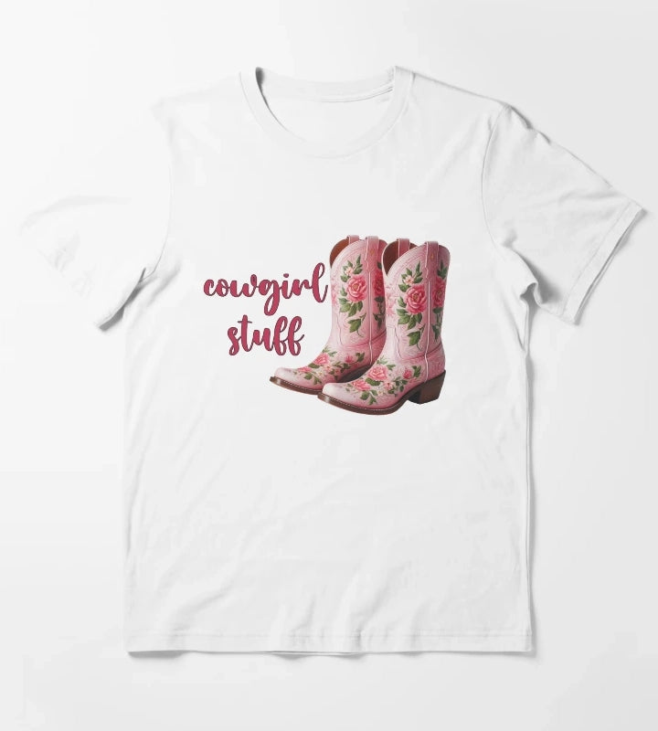 cowgirl stuff pink floral boots T-Shirt White