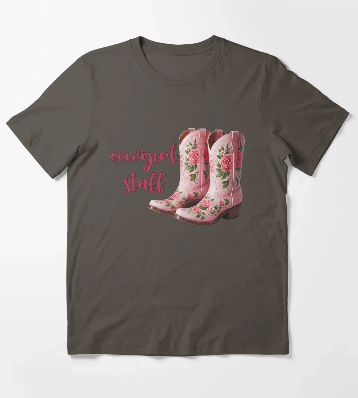 cowgirl stuff pink floral boots T-Shirt Dark Grey