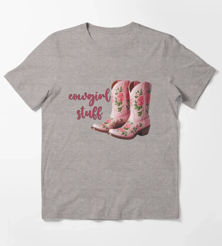 cowgirl stuff pink floral boots T-Shirt Heather Grey