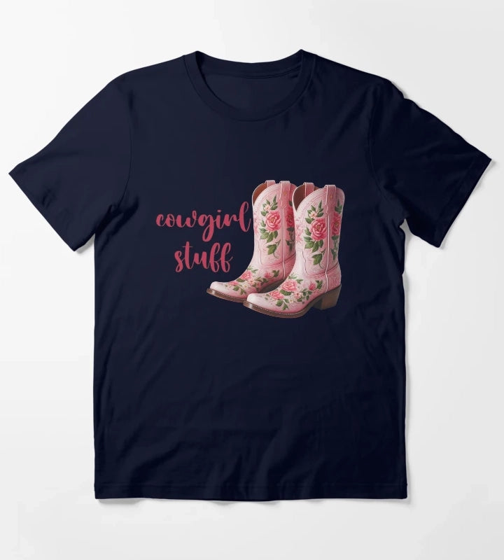 cowgirl stuff pink floral boots T-Shirt Navy