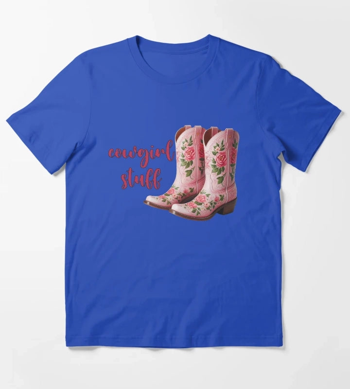 cowgirl stuff pink floral boots T-Shirt Blue