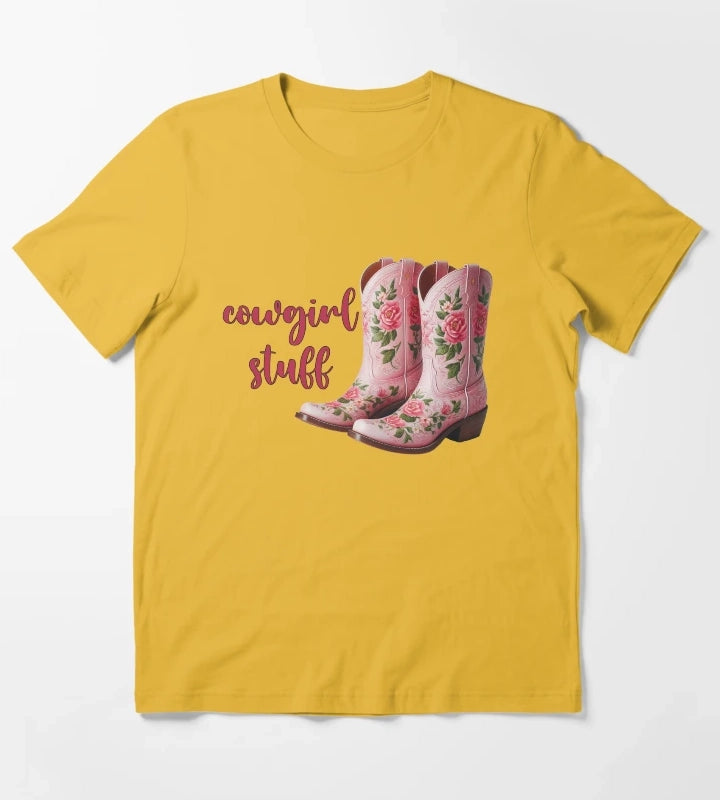 cowgirl stuff pink floral boots T-Shirt Yellow